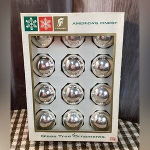 Vintage Silver Holiday Glass Christmas Ornaments Franke Sons Made USA Boxed Set